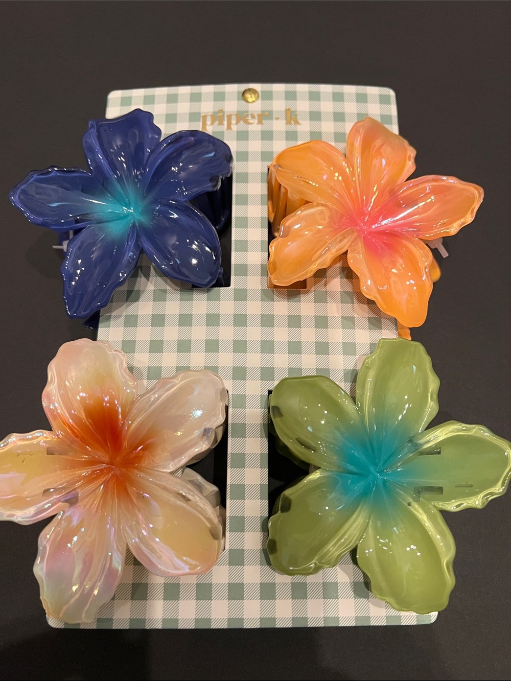 Piper Glossy Floral Clip Set - Blue, Orange, Pink, Green